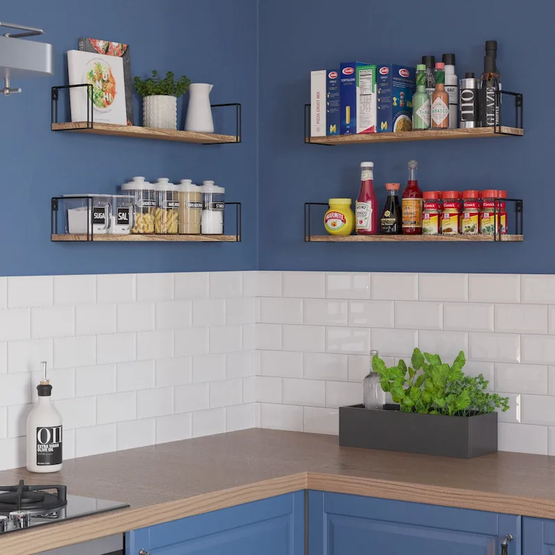 Wallniture Avila 24x4.5  Kitchen Wall Shelves, Natural Burned,Set of 4