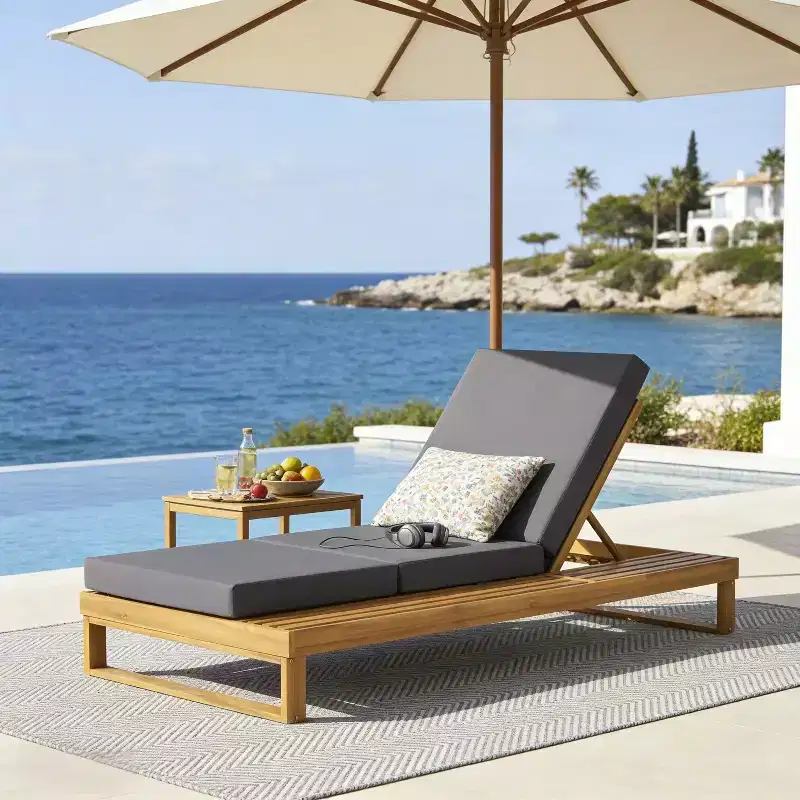 Christopher Knight Home Hudson Patio Modern Acacia Wood 4-Position Adjustable Chaise Lounge with Cushion