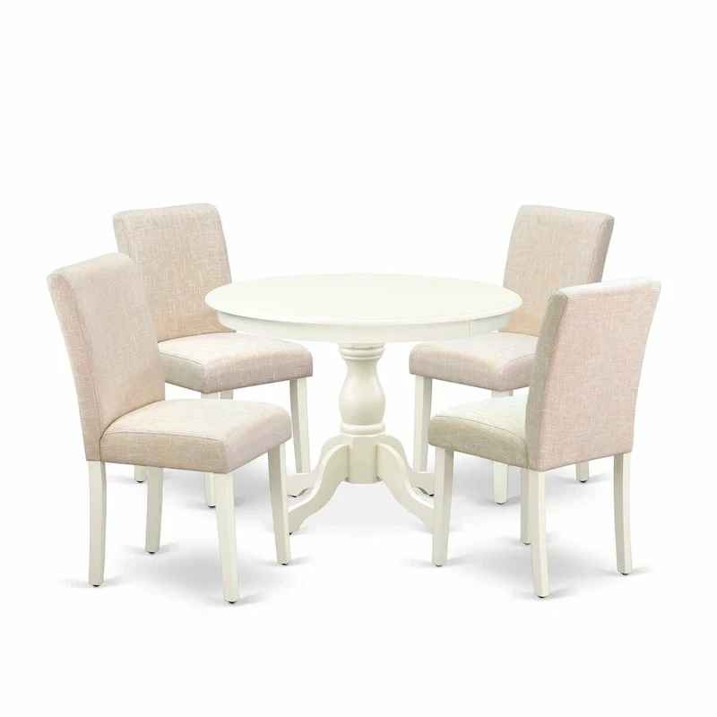 East West Furniture 5 Piece Dinette Set- a Round Dining Table and 4 Parson Dining Chairs, (Finish & Upholstered Option)