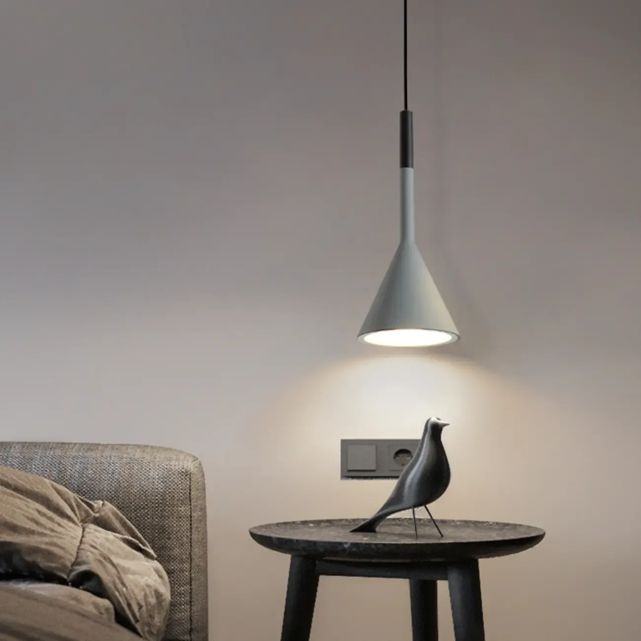 Aluminum Cone Minimalist Gray Bedroom Pendant Light