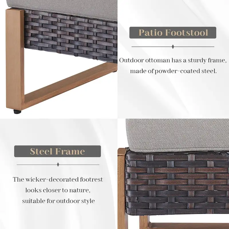 Gymojoy PE Rattan Sofa Deep Seating Sofa with Ottoman - Brown