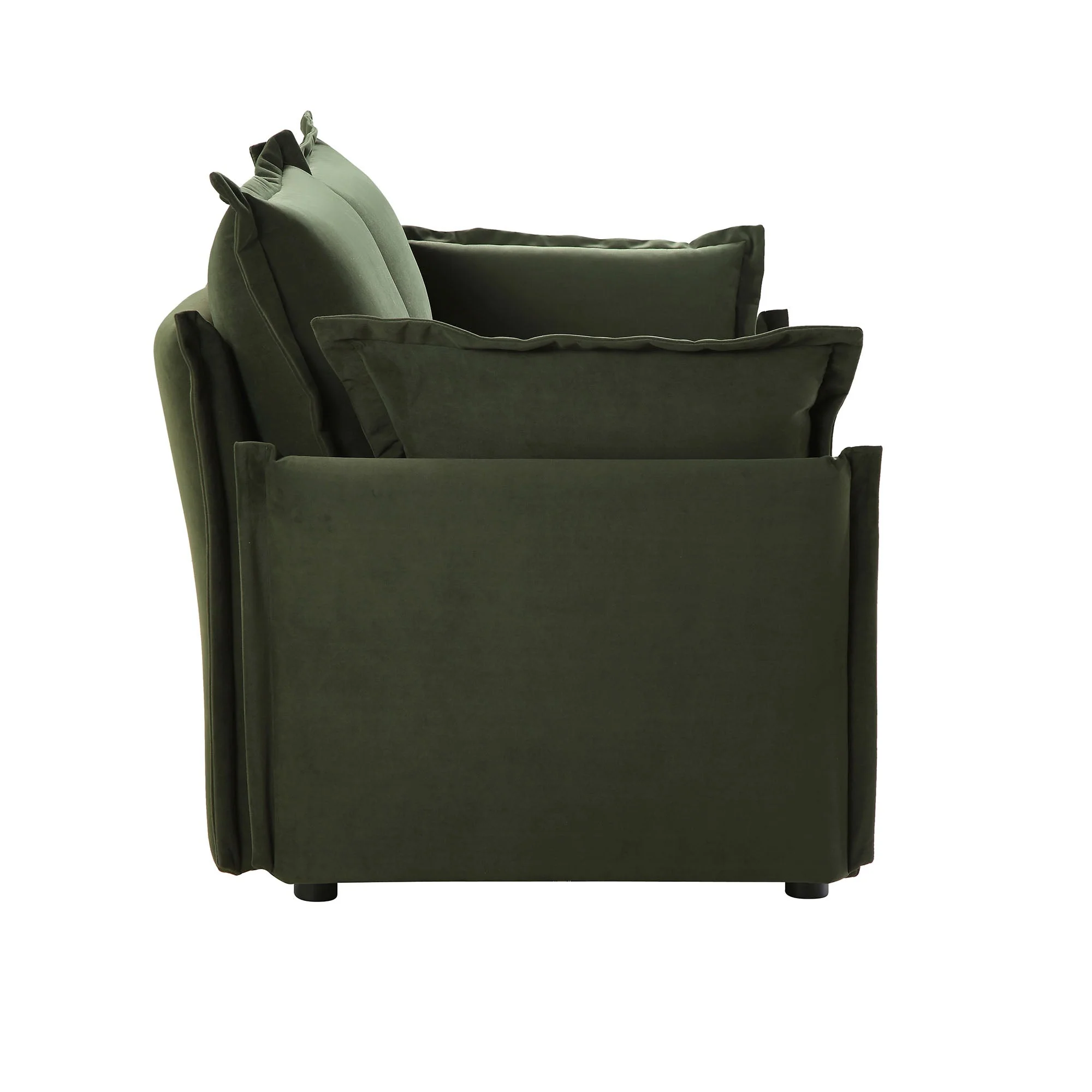 Pillow Edge Moss Green Velvet Sectional Sofa, 2-Seater