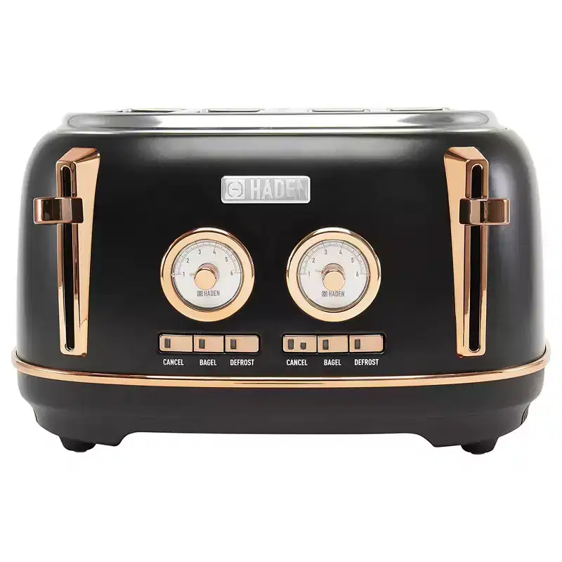 Haden Dorset 4 Slice Wide Slot Stainless Steel Toaster Bundled with 12 Cup Programmable Drip Coffee Maker Coffee Machine, Black  Copper