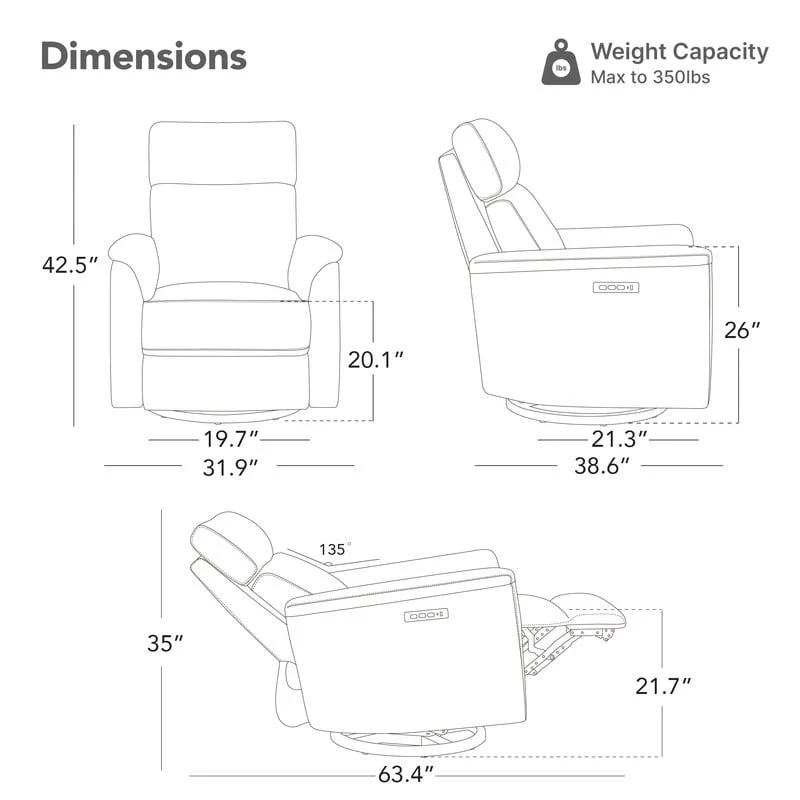 Power Swivel Nursery Recliner Chair with Nightlight