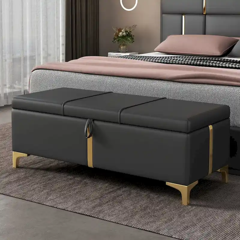 Pink / Black / Beige Tufted Storage Ottoman Bench with Metal Legs – 1 Person