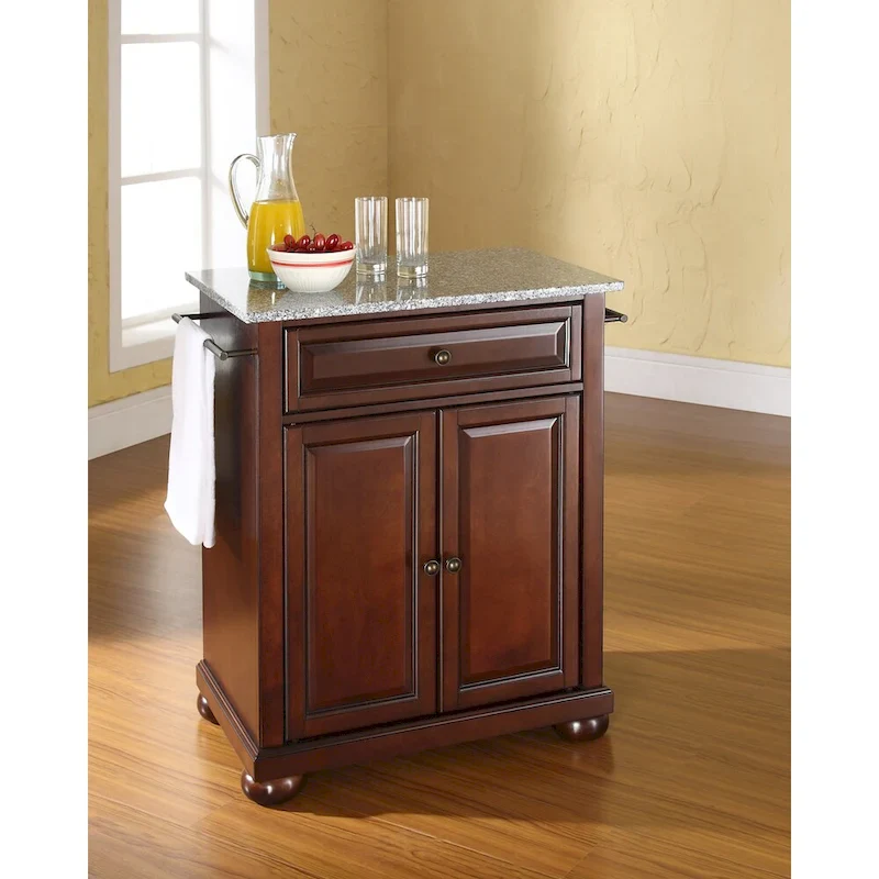 Granite Top Portable Kitchen Island Cart with Storage Cabinet & Drawers - 18x31x33.5