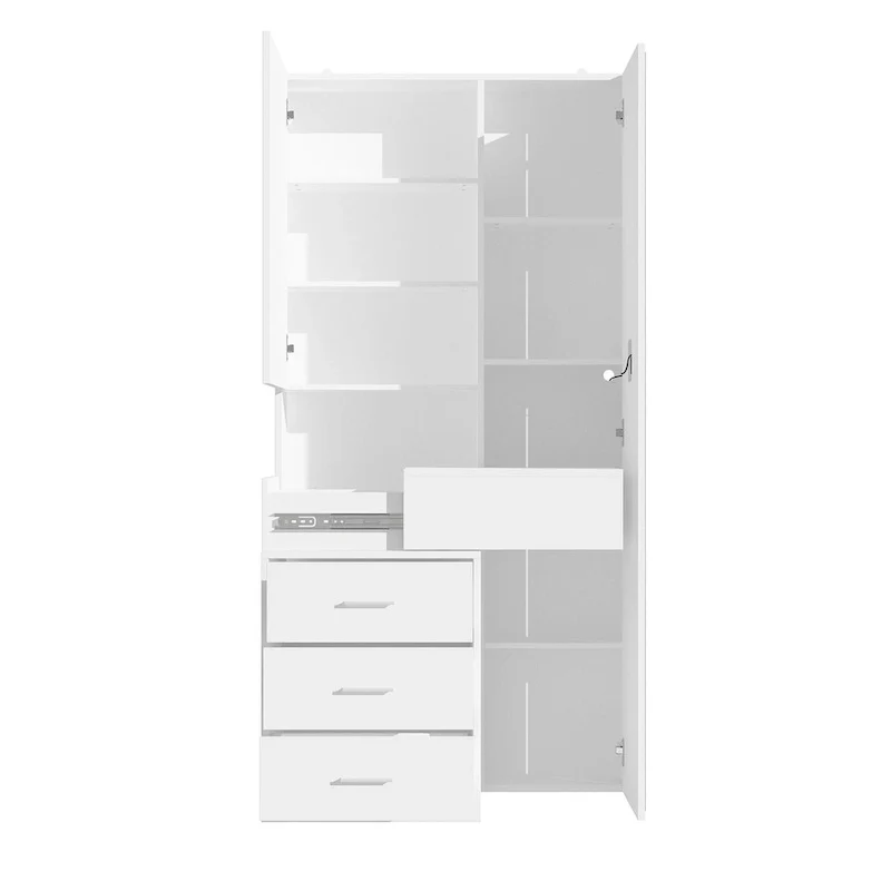 White Single-Person LED-Lit Full-Length Mirror Dressing Cabinet