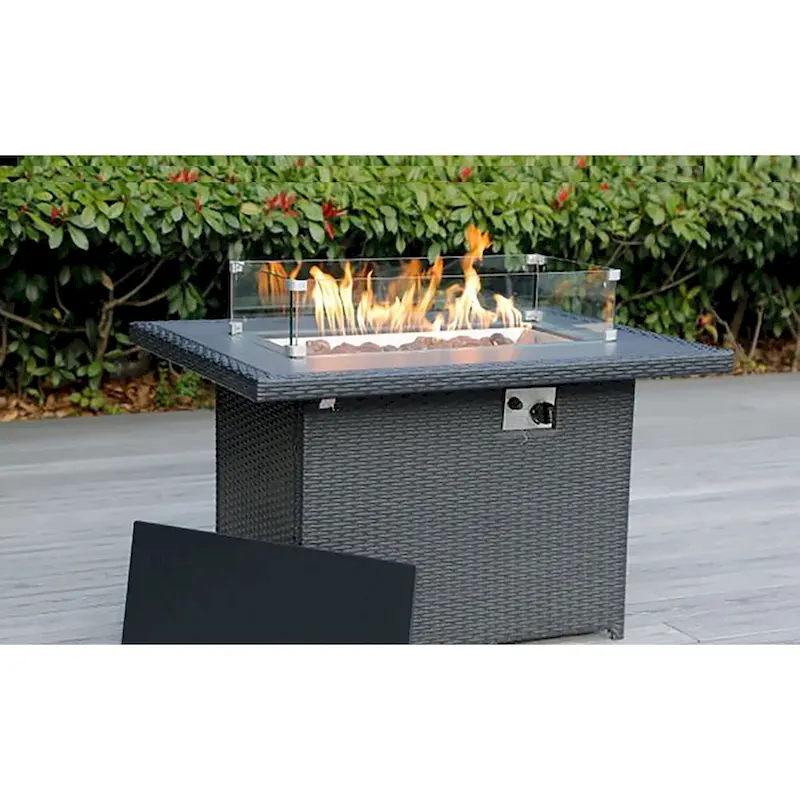 Ohana 10 Piece Black Wicker Patio Sectional Set with Fire Table