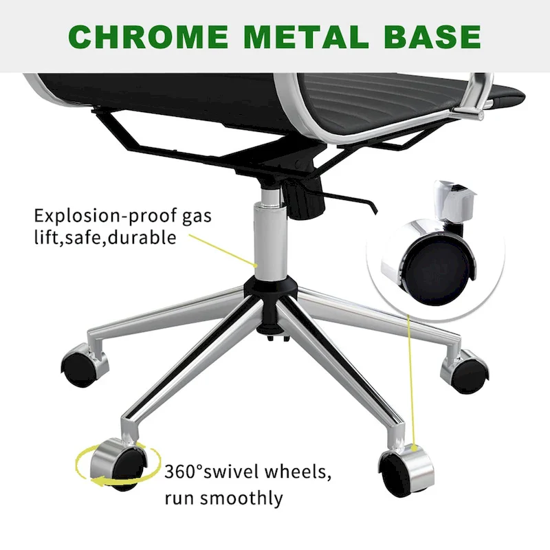Black Ribbed Swivel Office Chair with Tilt Function