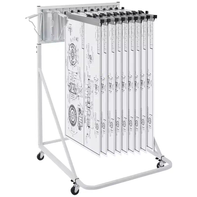 VEVOR Mobile Blueprint Storage Rack,Plan Holder with 12 Pivot Brackets,Mobile Blueprint Holder Adjustable Height & Length,(Rack Only Without Clamps)