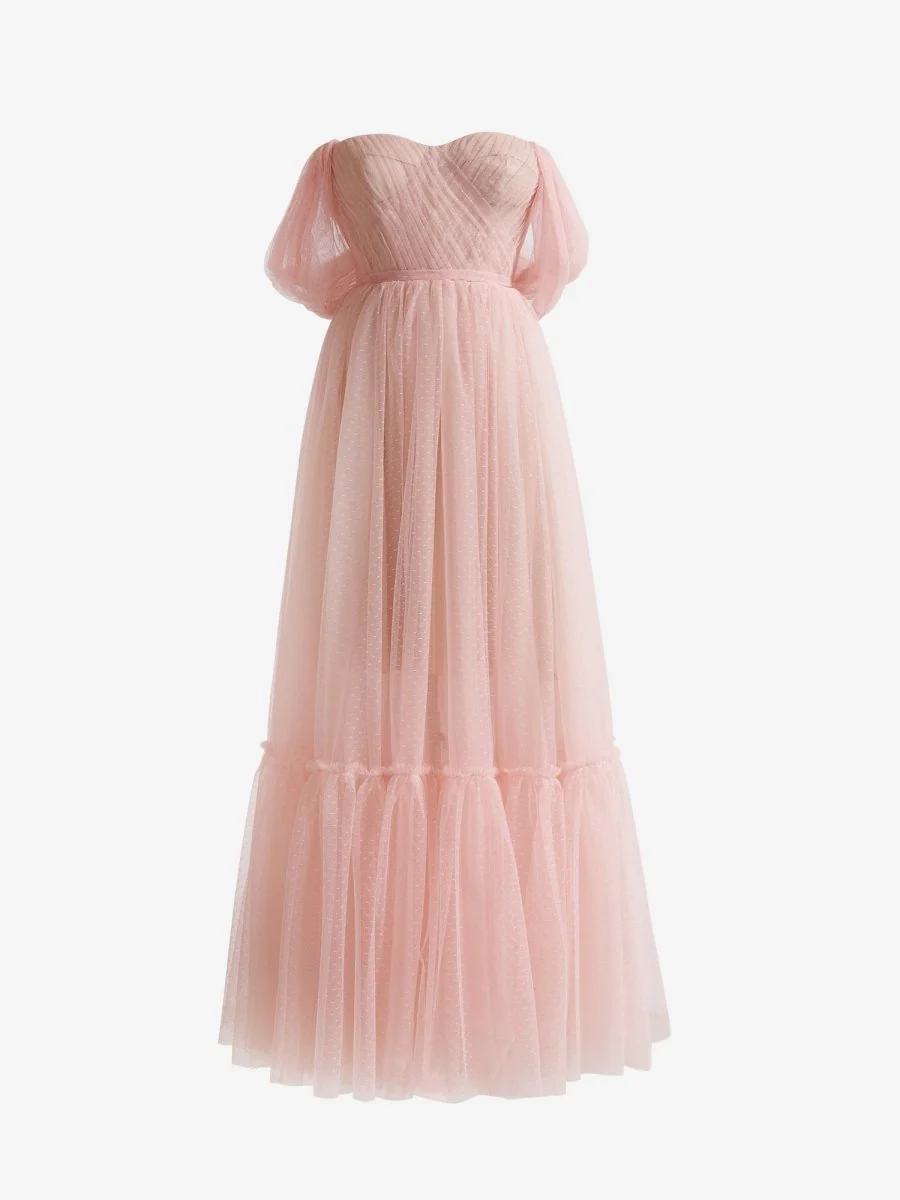 A-Line Rose Pink Tulle Sweetheart Tea-Length Prom Dress