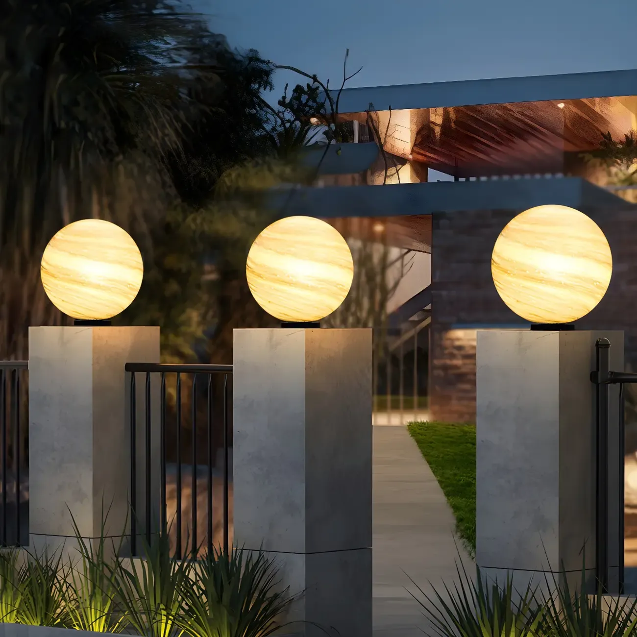 Yellow and Blue Glass Planet-Theme Globe Shade Post Cap Light