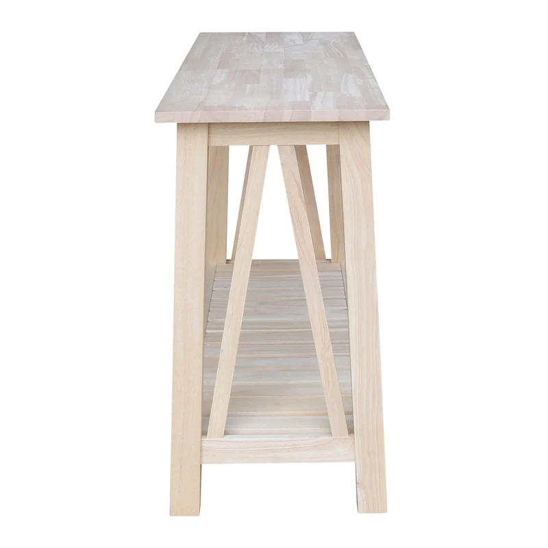 White / Unfinished / Blue Solid Parawood Console Sofa Table with Lower Shelf – Butcher Block Top