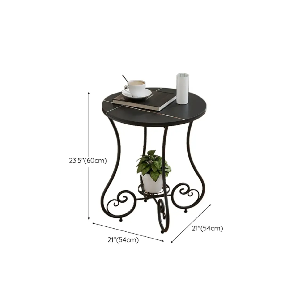 Modern Gloss Finish Steel Marble-Top Round Side Table