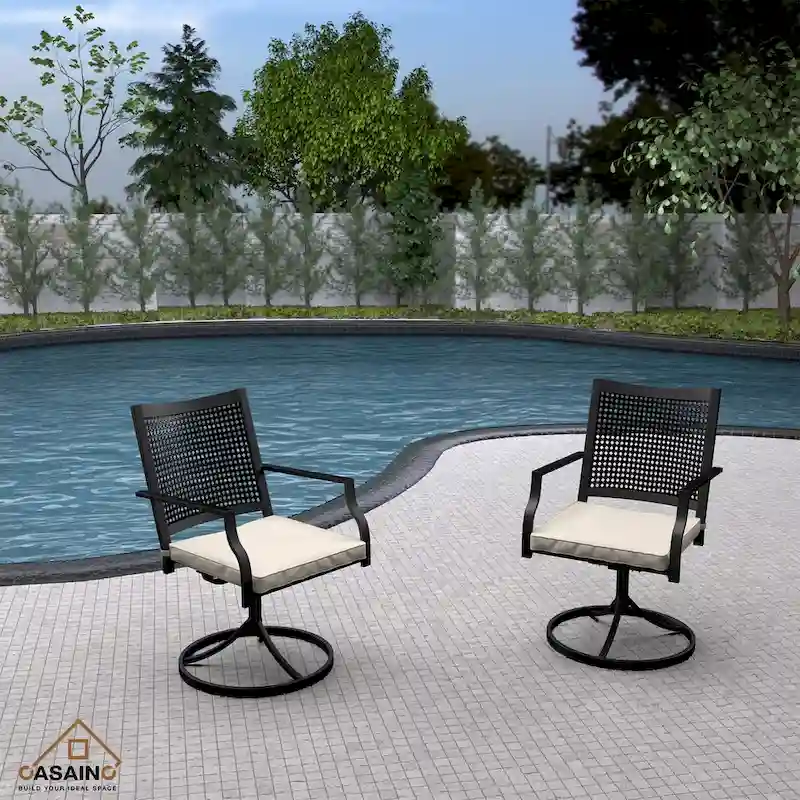 Textilene Fabric Iron Frame Swivel Dining Chairs(Set of 2)