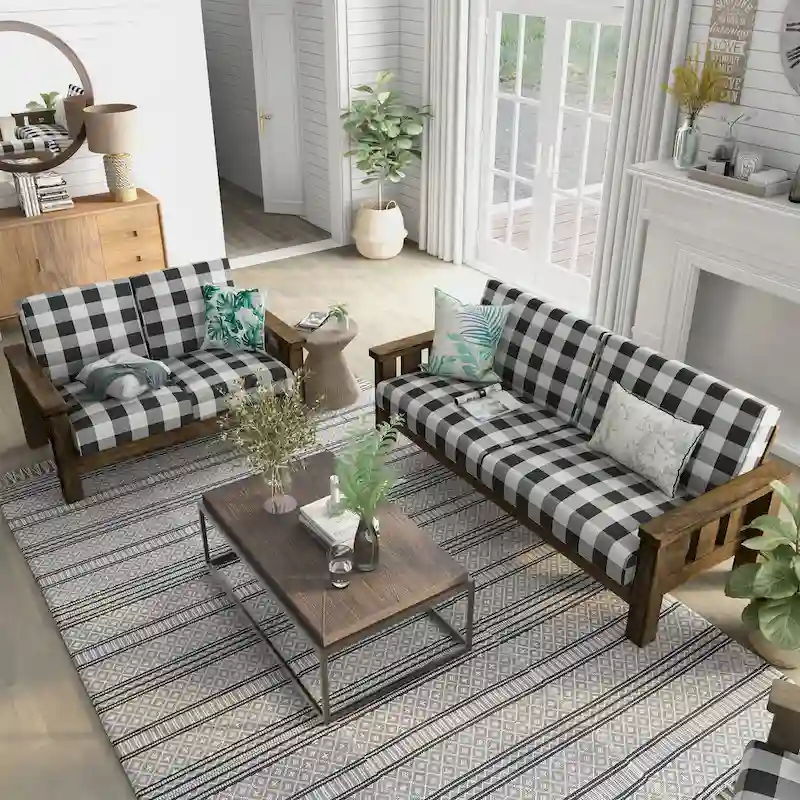 Dark Brown / Rustic Oak Mission-Style 2-Piece Sofa Set, Seats 5