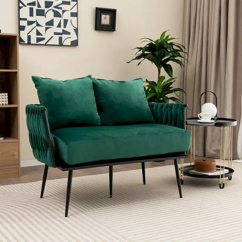 Costway Modern Loveseat Sofa Upholstered Dutch Velvet Couch with Woven - See Details
