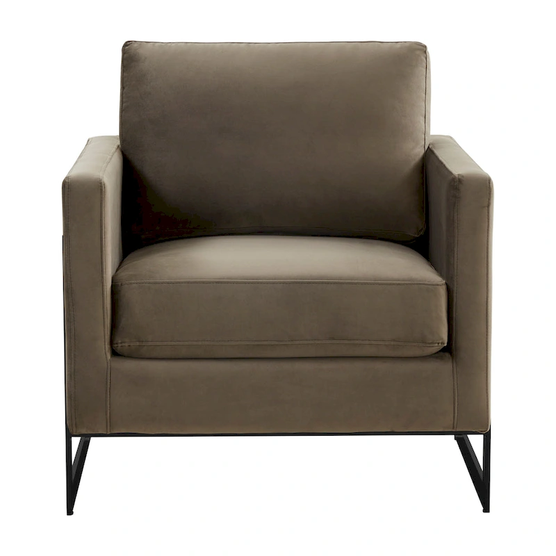 LeisureMod Lincoln Modern Velvet Arm Chair with Black Steel Frame - 35