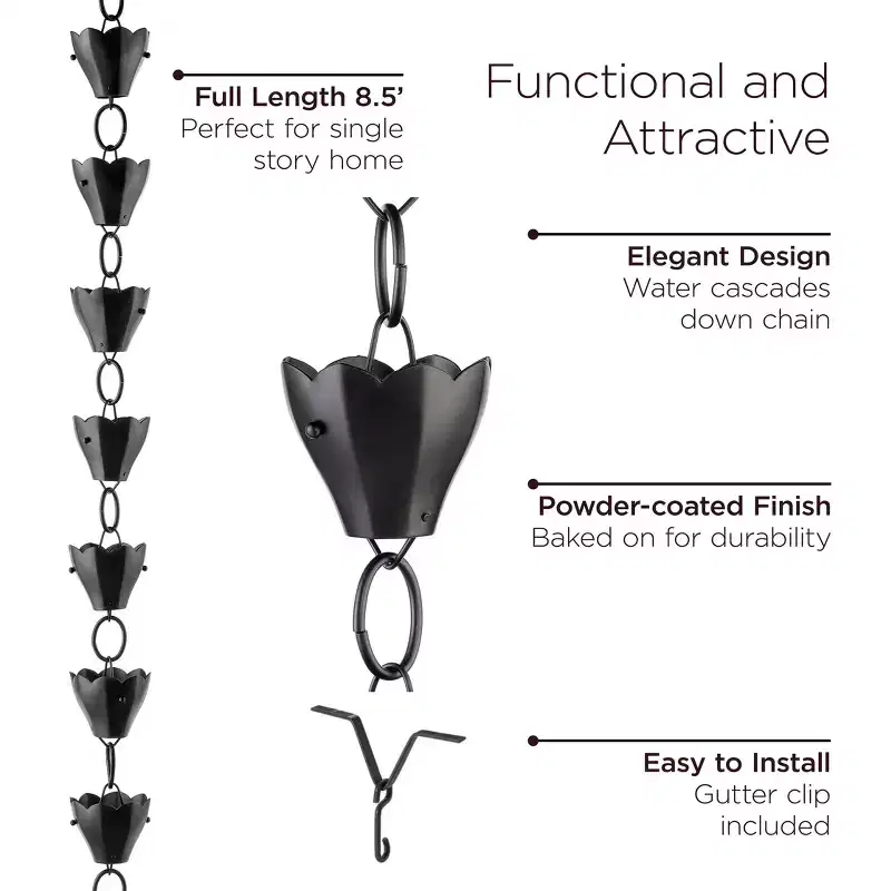 Good Directions 8.5' Modern Farmhouse Tulip Aluminum Rain Chain - Black