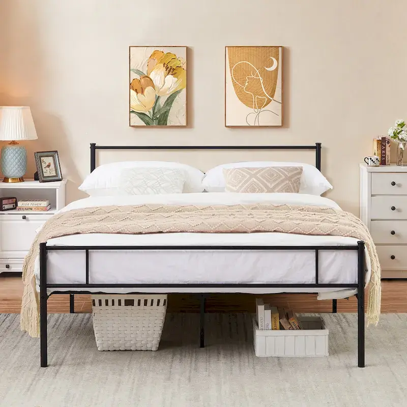 Metal Bed Frame with Headboard and Footboard, No Box Spring Needed