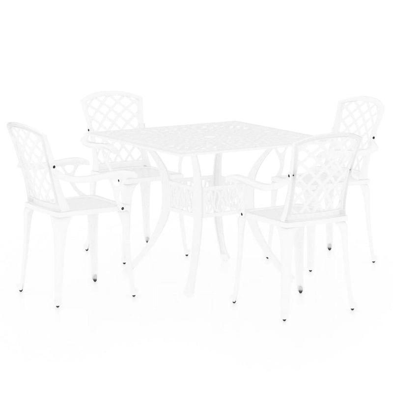 5 Piece Patio Bistro Table Set, 4 Chairs, Square, White Cast Aluminium