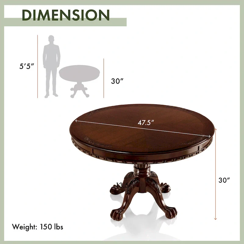 Brown Cherry Round Dining Table, Pedestal Base, Seats 4