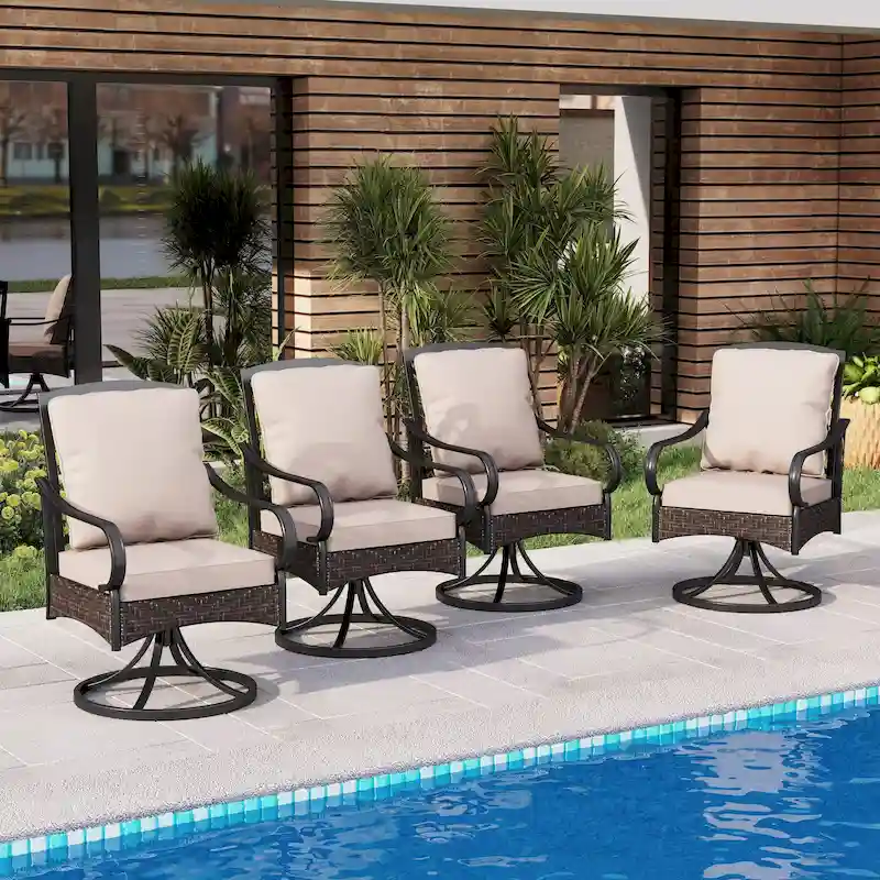 MAISONARTS Patio Dining Swivel Chairs Set of 2/4 Framed E-Coating Steel and Rattan with Deep-seating and Back Cushions