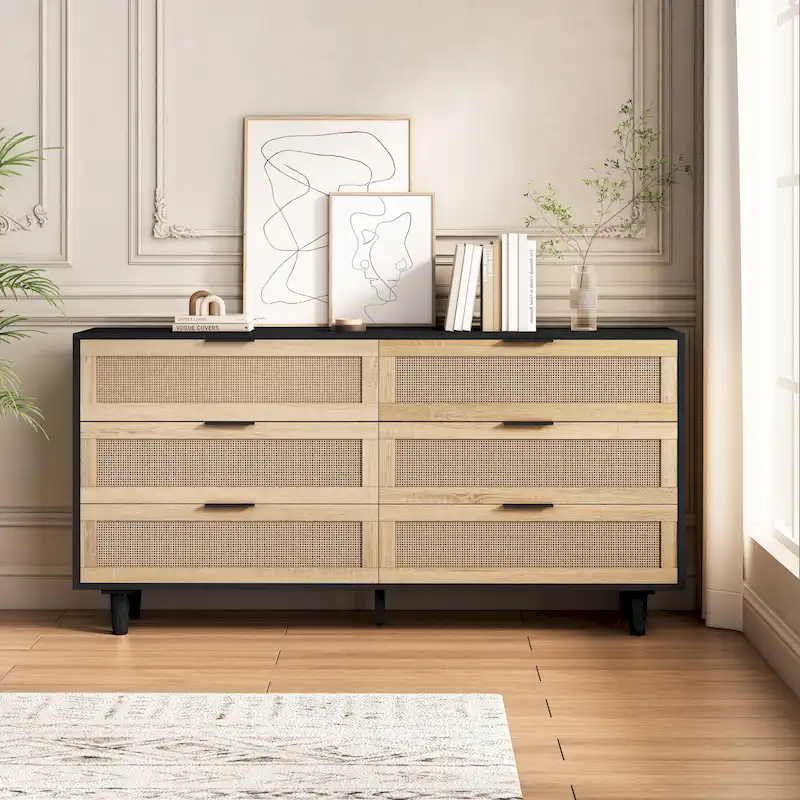 Modern Rattan Storage Cabinet Rattan Drawer,for Bedroom,Living Room