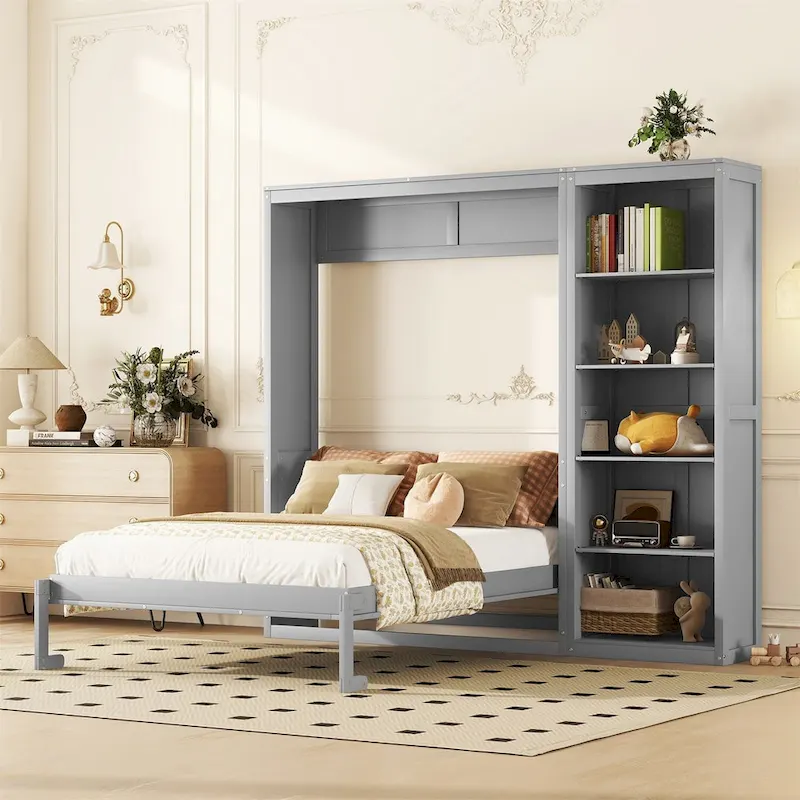 Merax Murphy Bed Wall Bed with Shelves