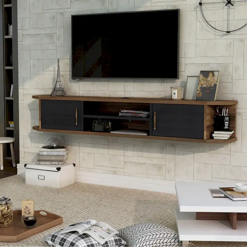 Mid-Century Modern 71-inch 4-Shelf Floating TV Console
