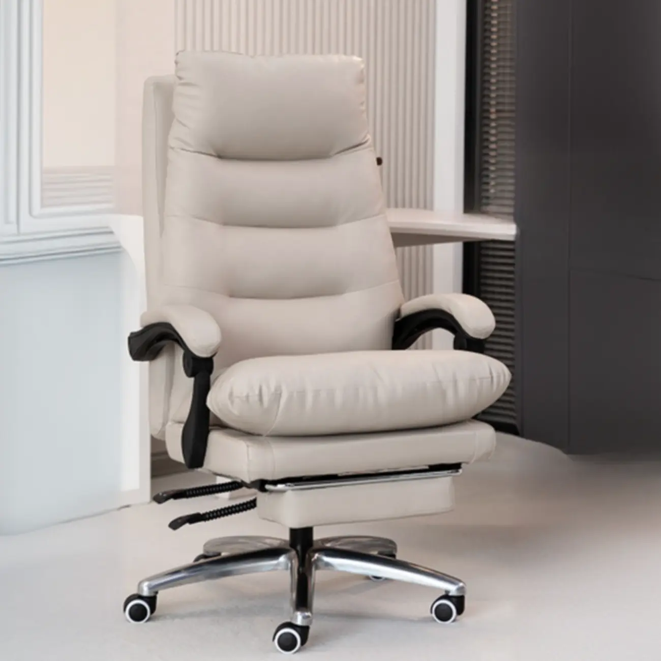 Ergonomic Black Leather Adjustable Office Chair with Wheels