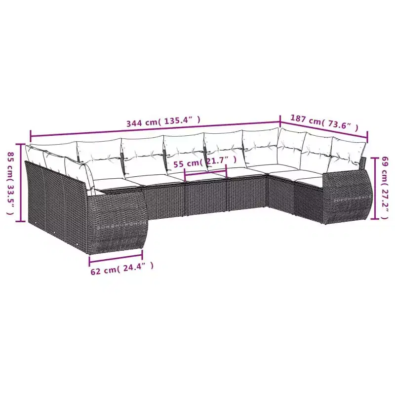vidaXL Garden Sofa Set Black Cushions with Cream White Covers
