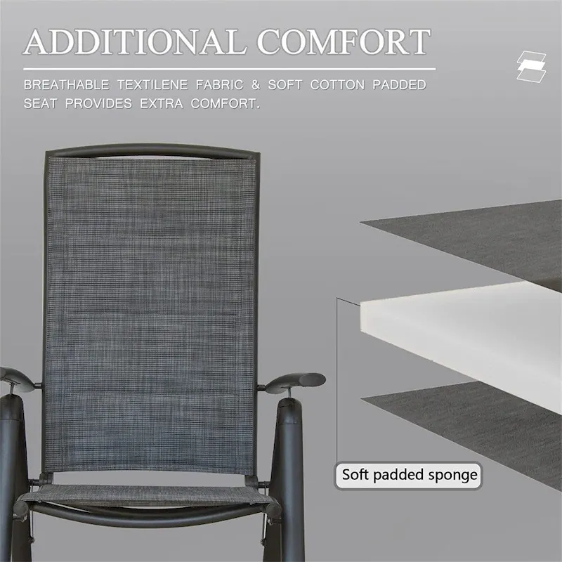 2-Piece Folding Patio Reclining Chair Aluminium Adjustable Backrest