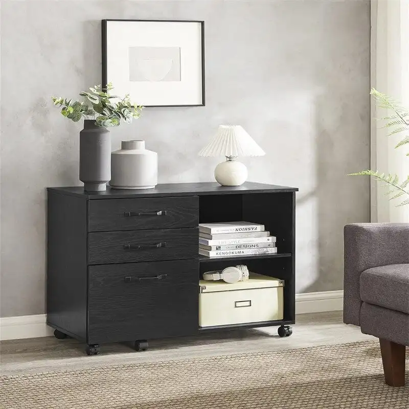 3 Drawers and Open Storage Shelves - 15.7 D x 31.5 W x 26 H