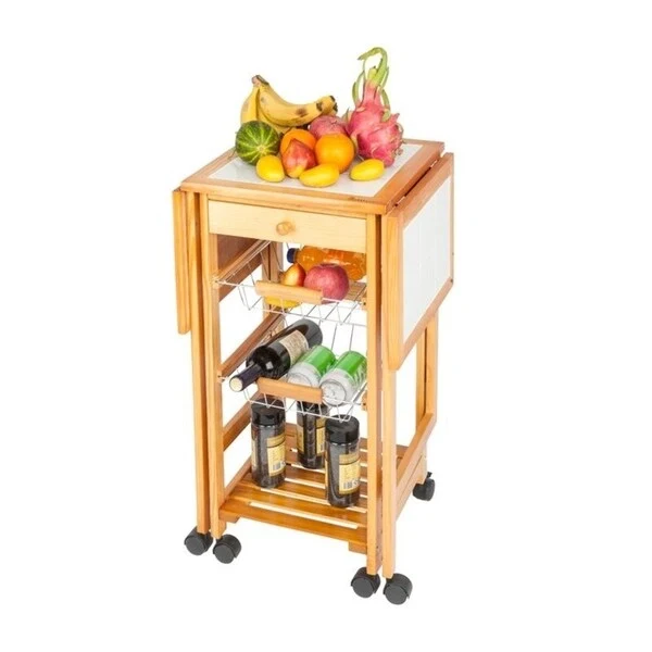 White & Yellow Rolling Kitchen Island Cart, 1-Person, 35.8 x 14.6 x 29.52 in