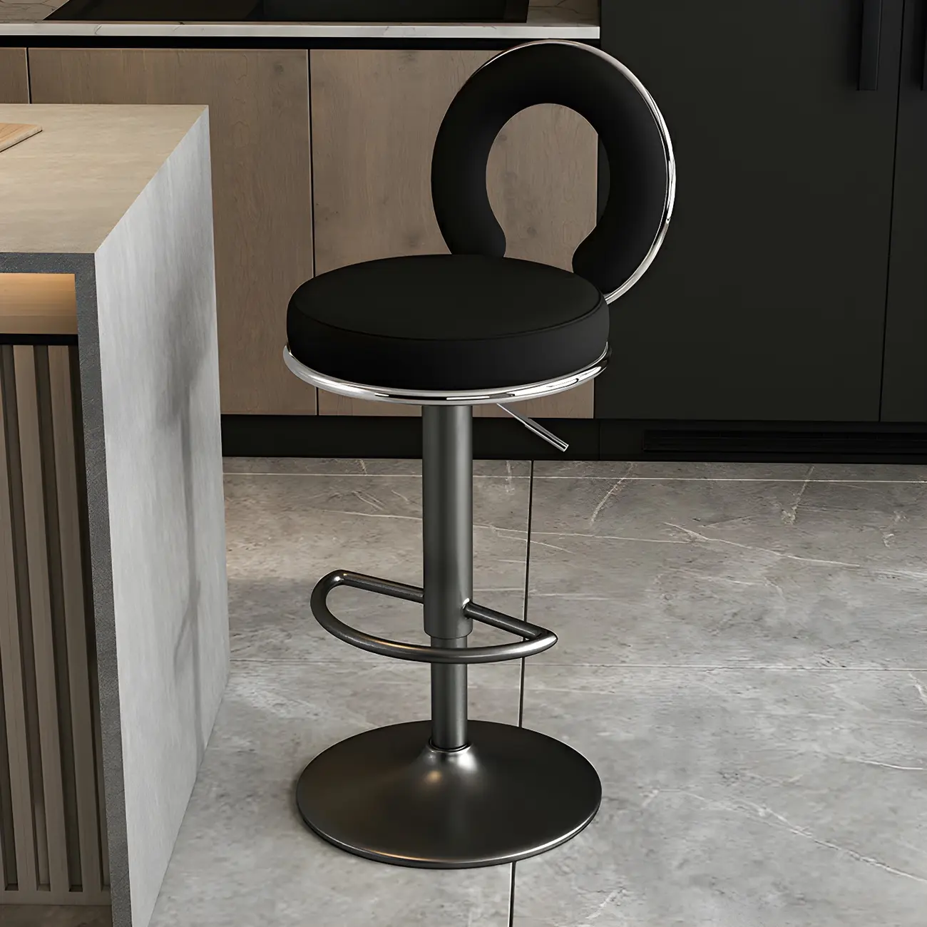Glam Metal Round Adjustable Bar Stools with Cushions for Kitchen
