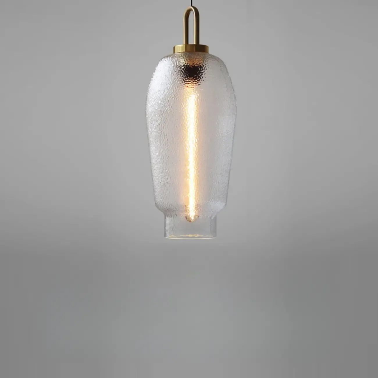 Gold Metal Ribbed Clear Glass Kitchen Pendant Light