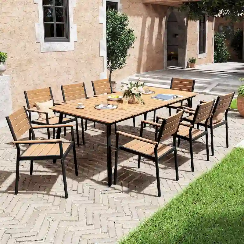 VredHom 9-Piece Outdoor Patio Dining Table Set with Stackable Chairs - Set of 9