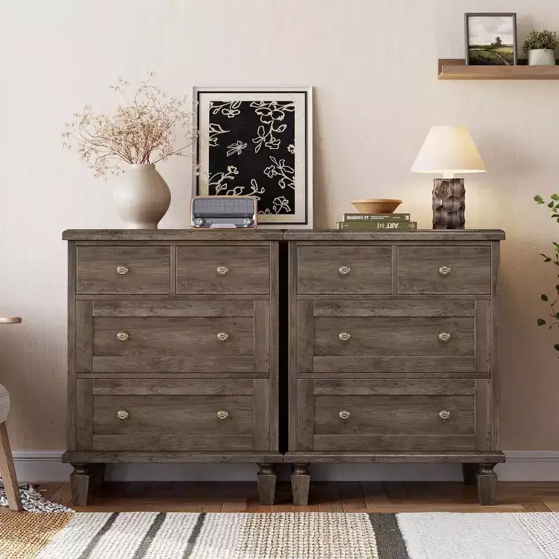 Acekool Vintage 4 Drawer Dresser for Bedroom, Wood Chest with Tapered Legs for Living Room