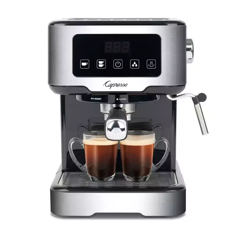 Capresso Cafe TS Espresso Machine: 15-Bar Pressure, Milk Frother, Grinder, 2-Cup Capacity, Automatic Shut-Off, Black