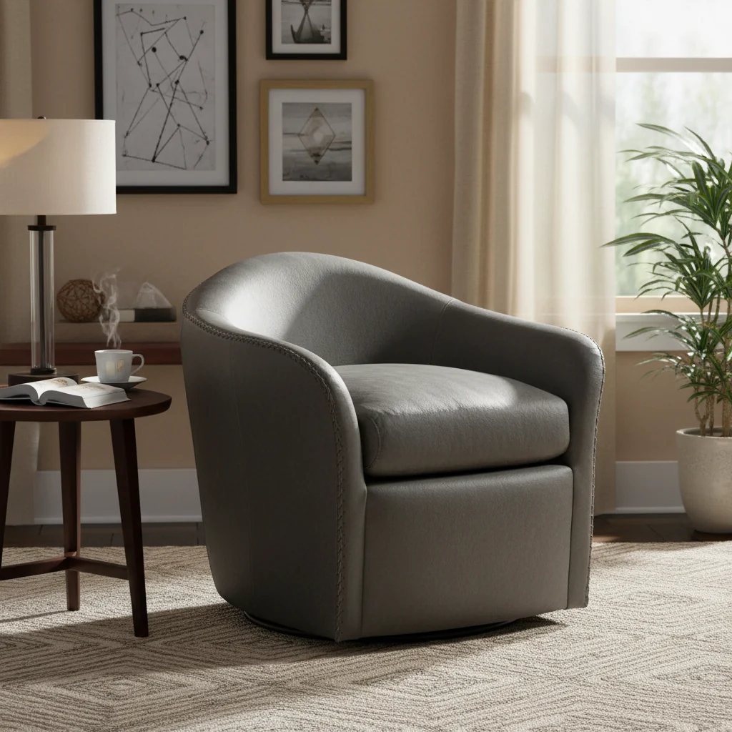 Blue Steel Fabric Swivel Club Chair with Stitched Trim – 1-Seat