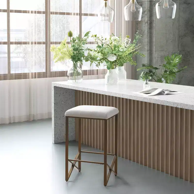 Ink+Ivy 26" Marino Backless Upholstered Counter Height Barstool: Bronze Finish, Padded Seat