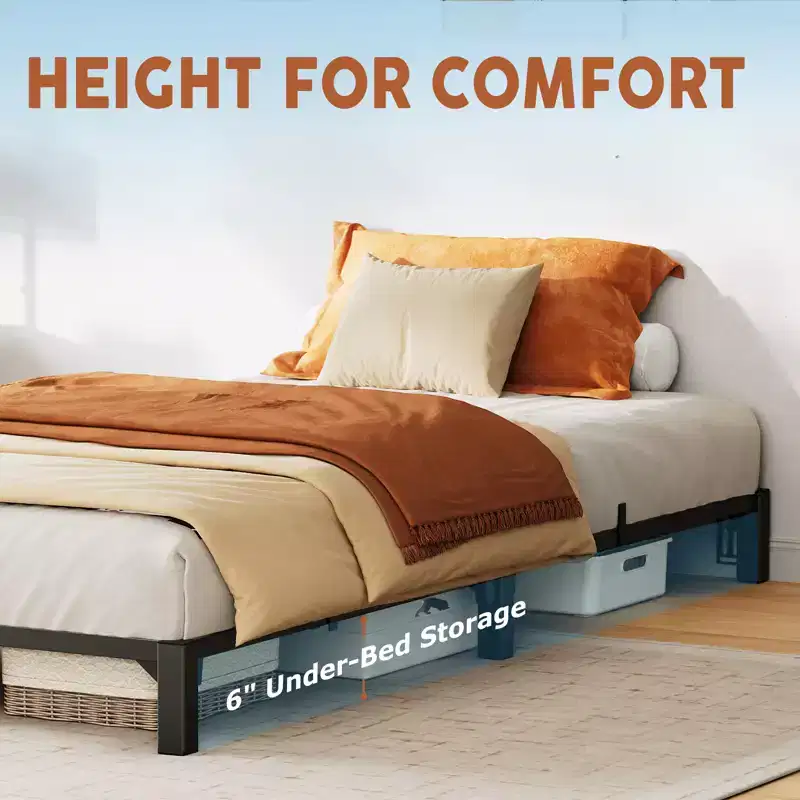 CuisinSmart Bed Frame, Metal Platform Bed Frame with Durable Iron Slat Support and Legs, No Box Spring Required, Support Up to 800 Lbs
