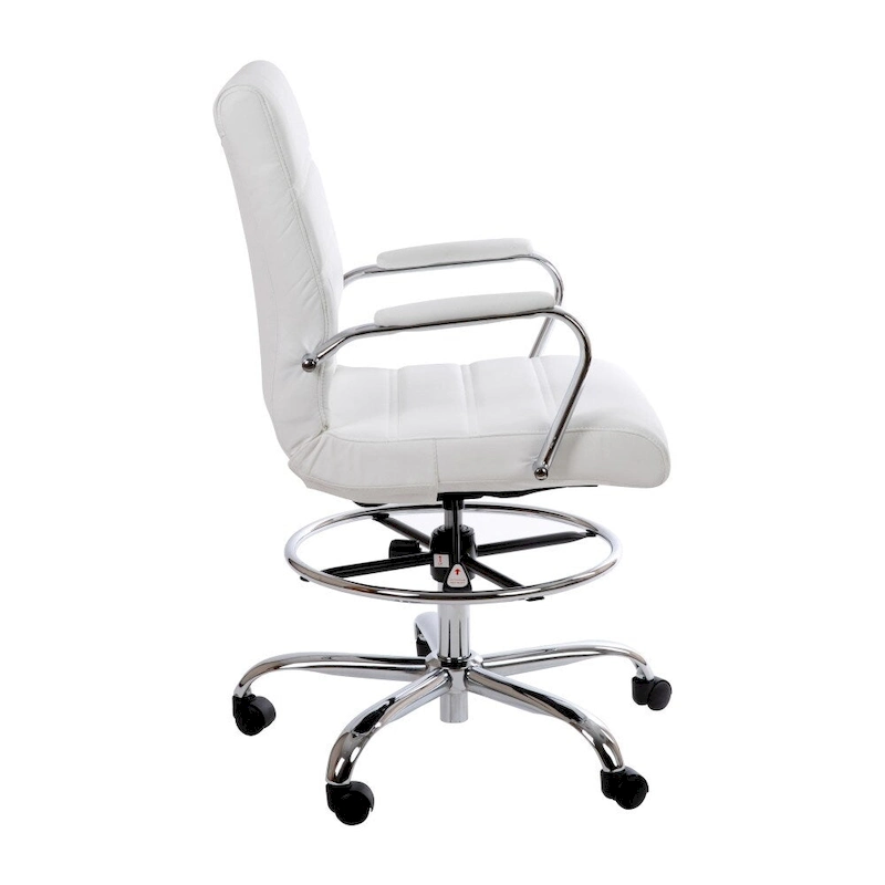 Mid-Back LeatherSoft Drafting Chair with Adjustable Foot Ring and Chrome Base