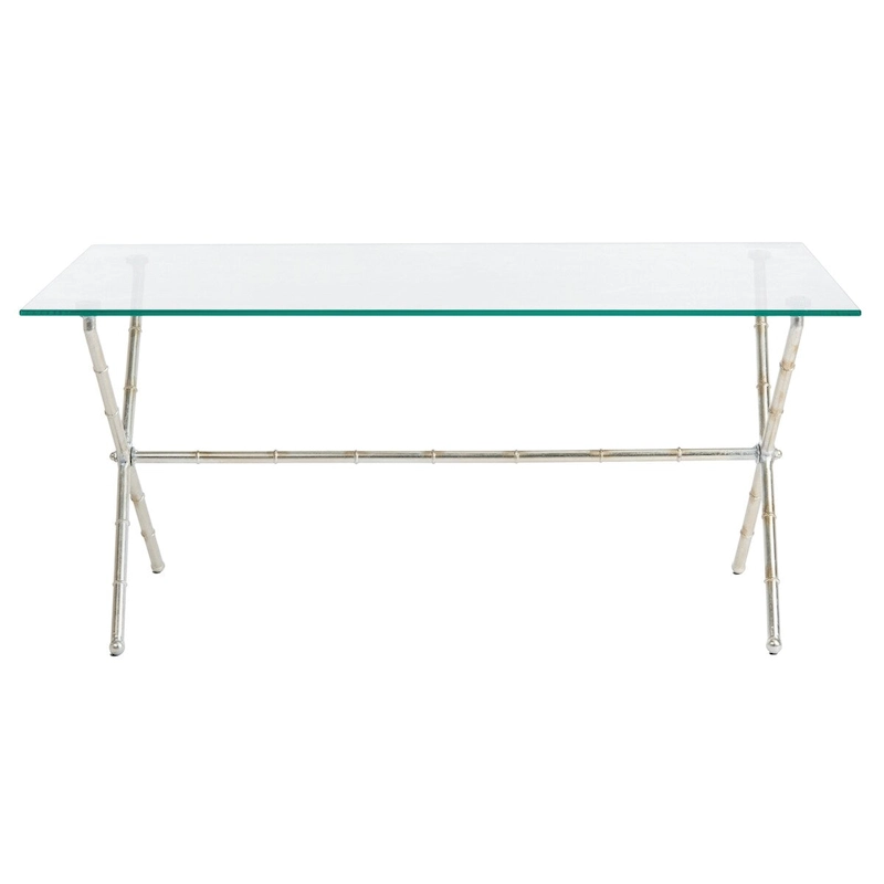 SAFAVIEH Treasures Jocelyn Bronze-Ish Silver/ Glass Top Accent Table - 37.4 x 19.7 x 17