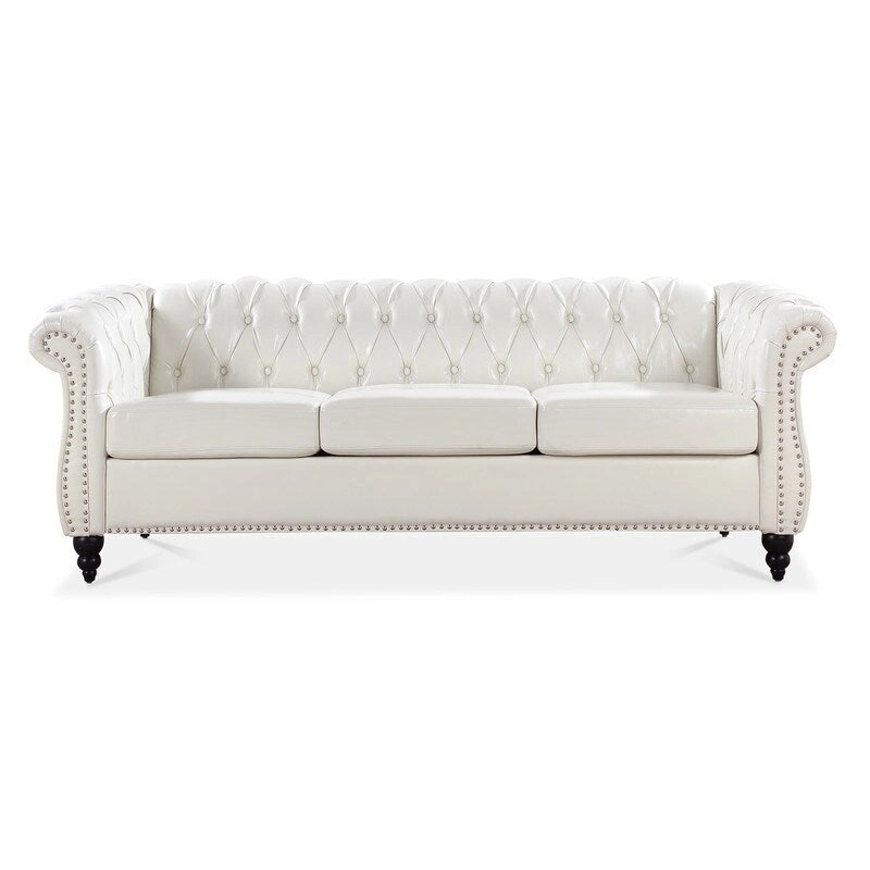 GEITIN 84.65 PU Rolled Arm Chesterfield 3 Seater Sofa