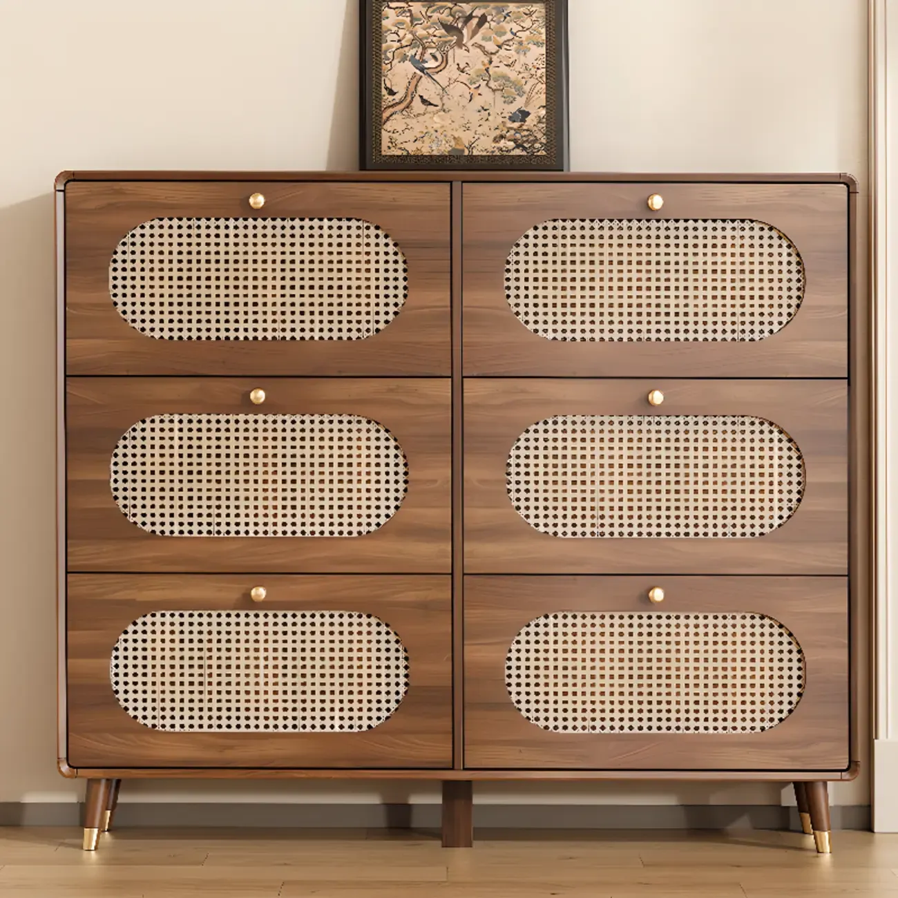 Bohemian Slim Brown Drop-Front Wood Shoe Cabinet