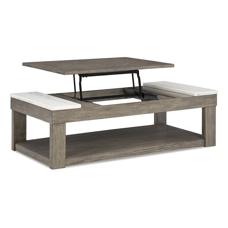 Signature Design by Ashley Loyaska Grayish Brown/White Lift-Top Coffee Table - 56.13 W x 28.25 D x 18.13 H