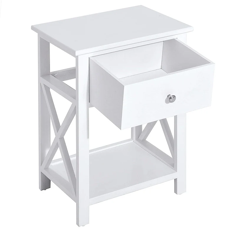 Side Table, Farmhouse End Table With Storage Drawer, Open Shelf And X-Frame