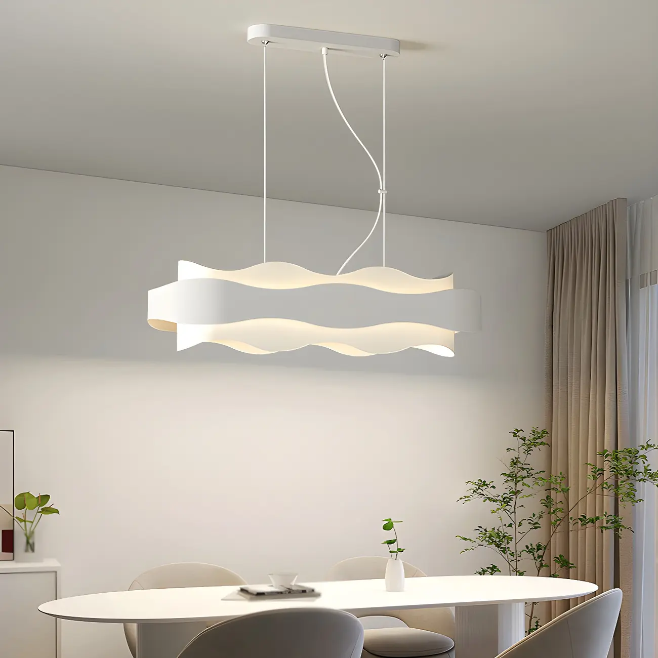 Modish White Metal Wave Pendant Light for Kitchen